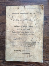 Vintage Instruction Manual for Deering New Ideal Grain Binder Type ED & ELD