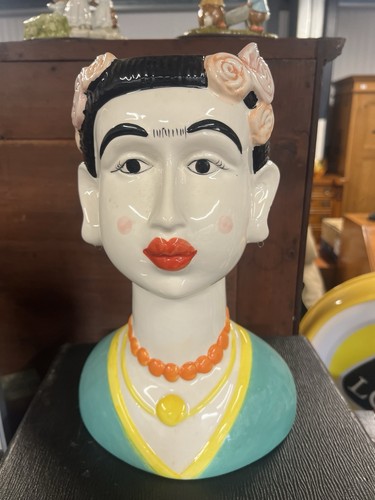 Ceramic mexican señorita bust - ceramic,