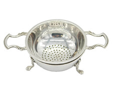 Sterling Silver Two-Handled Tea Strainer & Stand Vintage 1963 Birmingham