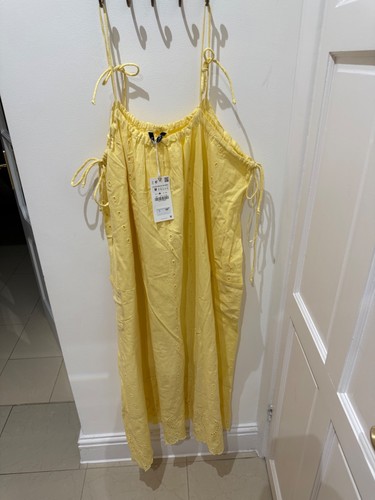 Zara yellow embroidered midi - embroidered,