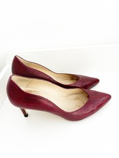 LK Bennett Raspberry  Burgundy  Leather Faux Croc Pointed  Court Shoes Size 4