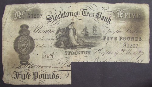 Five pound note - 1887, stockton