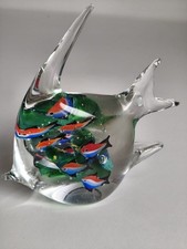 Large Art Glass Angel Fish Ornament With Red & Blue Fish In Body