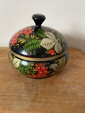 Russian Khokhloma Hand Painted Large Lacquered Wooden Bowl/Pot With Lid