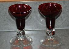 Pair Red Ruby Glass Red/ Clear Glass Candlesticks 11 cms high