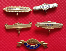 5 RAOB Buffaloes BRASS & BLUE ENAMEL STICK PINS - DATED TOPS - NO ACTUAL PINS.