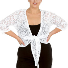 Nouvelle Ladies Plus Size Shrug Bolero Floral Lace Front Tie Sequin Cardigan Top
