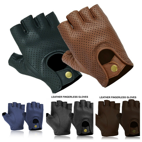 Leather fingerless gloves - leather,