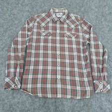 Levis Shirt Mens Large Plaid Sawtooth Pocket Cowboy Western Pearl Snap Retro