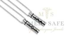 GENUINE MEDI SAFE SOS NECKLACE/PENDANT EMERGENCY INFO/STAINLESS STEEL TALISMAN 