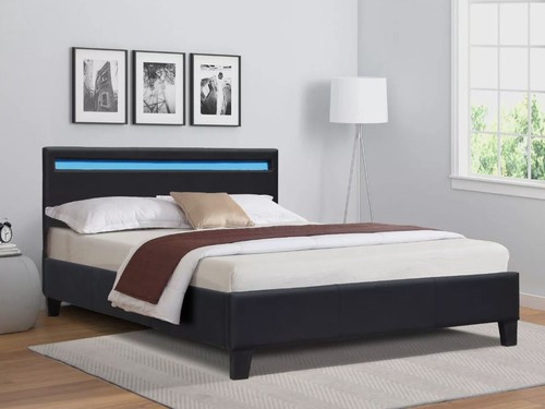 Black faux leather bed - leather, led