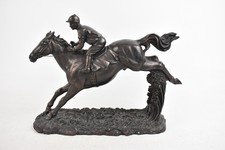 Race Horse & Jockey Decorative Figurine Resin In Bronze Effect Racing Ornament