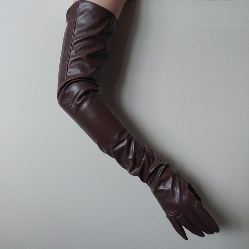 Faux leather gloves full arm - full,