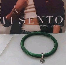 ?Ti Sento Milano Bracelet 925 Sterling Silver Charm Green Marble Effect Bangle