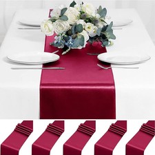 Newthinking 10 Pack Satin Table Runner Wine Red, 12x108 Inch Long Silk Table Run