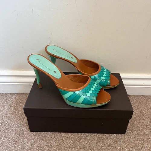 Celine turquoise scale mule - celine,