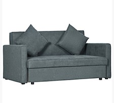 HOMCOM 2 Seater Sofa Bed Convertible Bed Settee w/ 2 Cushions Storage Dark Grey