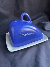 Vintage Devon Blue pottery ware Signed Cheddar Cheese Dish/Butter Container