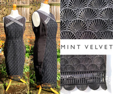 Mint Velvet Scalloped Pencil Dress, BLACK Fan Pattern, Zip US 10 UK 14 Worn Once