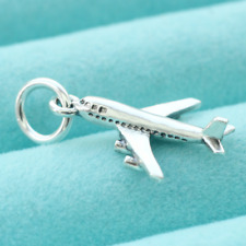 925 Sterling Silver Airplane Charm Pendant Airliner Passenger Plane For Necklace