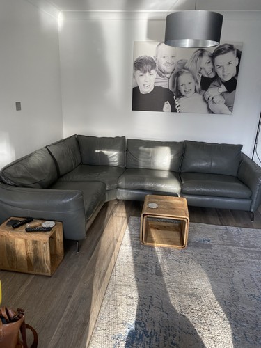 Leather corner sofa grey - leather, soft