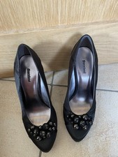 Black Satin Platform Heels with Bauble Decoration Size 5 Graceland Used