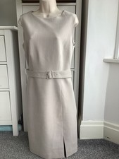 HOBBS DRESS Size 12 Cream / Beige Textured Pencil Belted Sleeveless Rrp £159