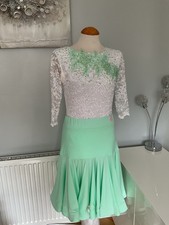 Ballroom & Latin White/Mint Green & Rhinestones 3 Piece Junior / Adult Dress