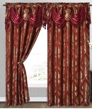 Luxe Love. Jacquard Window Curtain Panel Drape with Attached Fancy Valance. 2pc