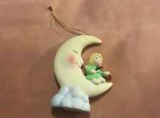 Vintage Child Angel Playing Violin On Half Moon Ornament