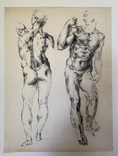 Vintage ? Original Ink drawing Anatomy Study of Male nude Figure De Ruelle Père
