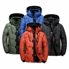 Mens Winter-Warm Duck Down Jacket Ski Jacket Snow-Thick Hooded Puffer-Coat-Parka