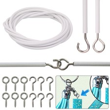 NET CURTAIN WIRE WHITE WINDOW VOILE CABLE CORD WITH HOOK AND EYES 2/3/4/5/10/25M
