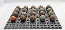 16 x Vintage Clay / Stone Marbles. Good Condition. 15 Natural / 1 Painted