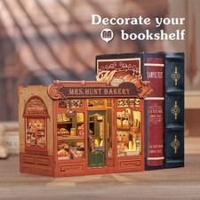 DIY Book Nook Mrs. Hunt Bakery Wooden Doll House Kit Miniature Model Bookshelf