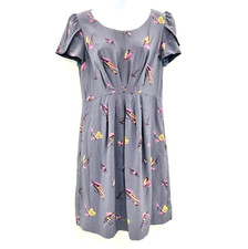 NW3 Hobbs Fly Fishing Hankins Folly Dress blue printed 100% silk Size 10 vgc