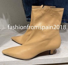 ZARA NEW WOMAN LEATHER HEELED ANKLE BOOTS BEIGE 35-42 1100/610/102
