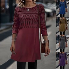 Plus Size Women's Ladies Casual Loose Shirts Dress Print Long Tops Blouse 6-24