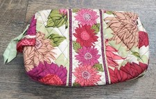 Vera Bradley Cosmetic Bag Floral Retired Quilted Makeup Red Pink Green Lined 