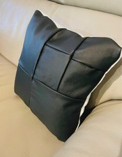 Black real leather Stoff cushion - 30x30cm