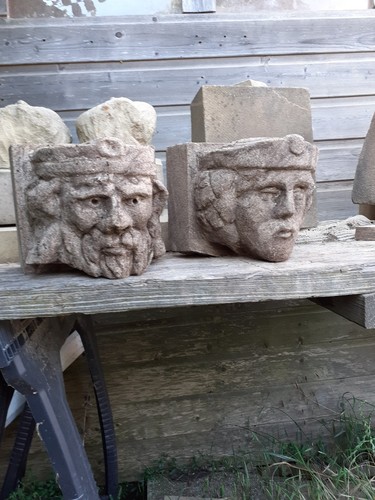 Vintage stone heads - vintage,