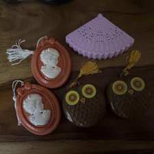 5 Vintage Avon Pomanders Wardrobe Freshener fillable wise eyes owls cameos fan 