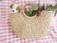 vintage natural Water Hyacinth lined basket Country Home Storage Shopping Bag
