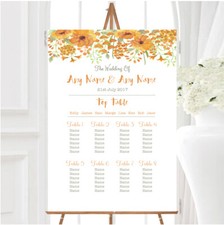 Watercolour Floral Orange Personalised Wedding Seating Table Plan