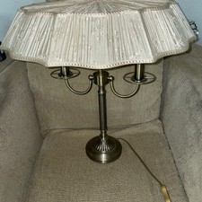 Vintage brass candelabra lamp and  pink Pleated Silk Lampshade Parasol Style