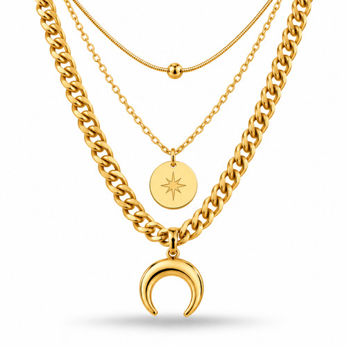 Gold layered necklace set - necklace, 3