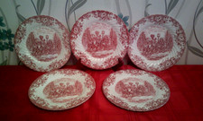 5 Johnson Brothers - Red Coaching Scenes -  Dinner Plates