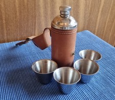 Vintage Stirrup Hunting Cups X4 Leather Case buckle fastening stainless steel