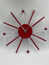 Vintage Style Chrome Metal Atomic Sputnik Wall Clock Red Balls Chrome Spikes