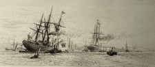 Original Engraving Shipping on the Mersey by William Wyllie – C1880
